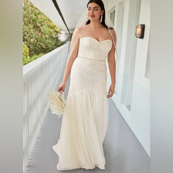 Galina Signature Ivory allover sequin corset plus wedding dress Size 20 - Picture 1 of 16